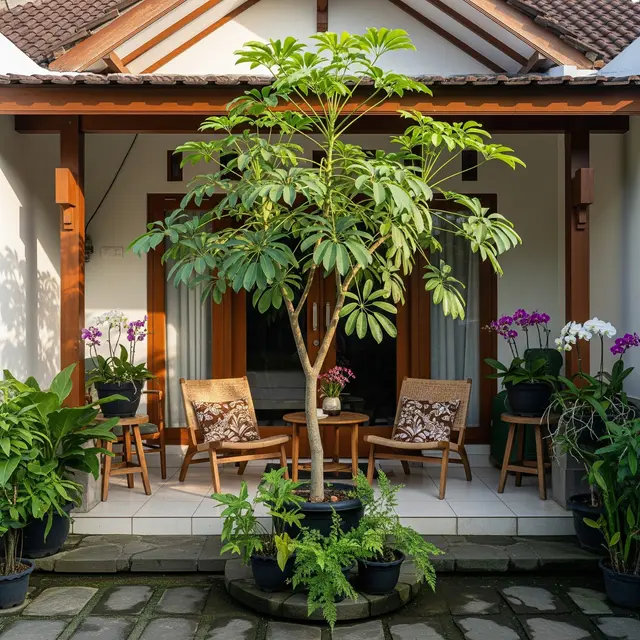 6 Model Teras dengan Pohon Hias Daun Lebar, Ciptakan Suasana Asri dan Estetik