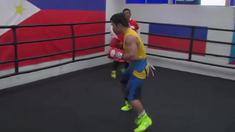 Manny Pacquiao melakukan sesi latihan terkhirnya  di Loas Angles sebelum berangkat ke Las Vegas untuk menantang Floyd Mayweather Jr di MGM Arena pada Minggu (2/5/2015).