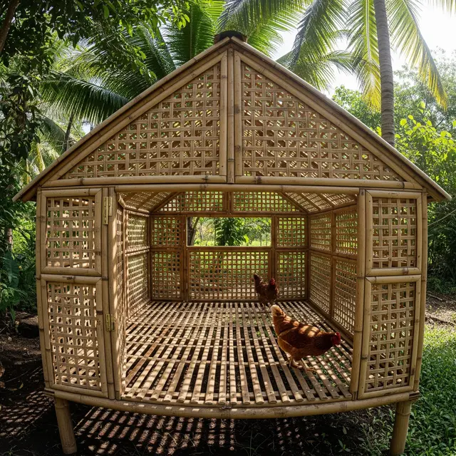 Desain Kandang Ayam Bambu Sirkulasi Udara Maksimal Bikin Ayam Cepat Besar (Image by Gemini AI)
