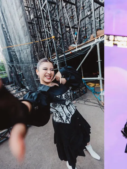 Di Pestapora, Tiara Andini kenakan dress lengan panjang dengan korset putih dan ankle boots heels [instagram/tiaraandini]