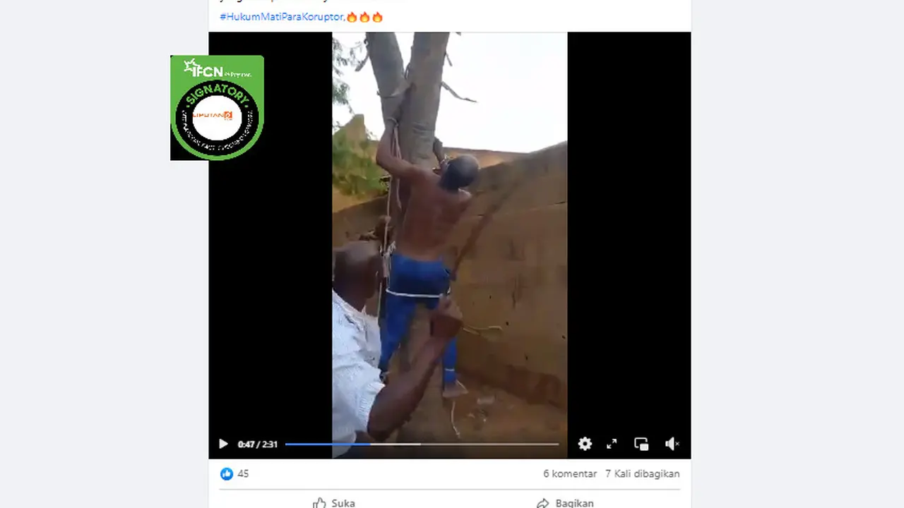 Tangkapan layar klaim video mantan Gubernur Nigeria dihukum cambuk karena korupsi