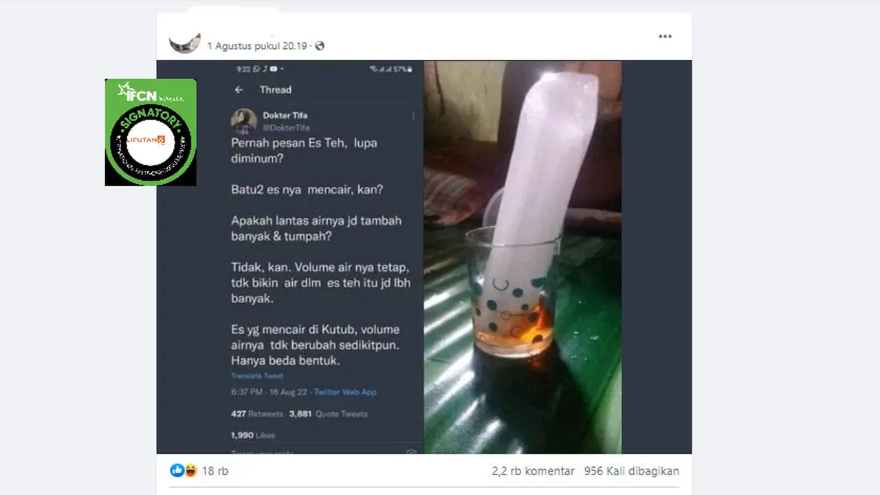 Tangkapan layar klaim es kutub yang mencair tidak mempengaruhi ke volume air