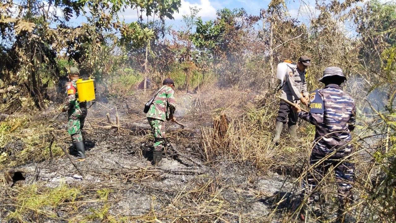 FOTO: TNI AL Tangani Kebakaran Lahan di Perbatasan Sambas
