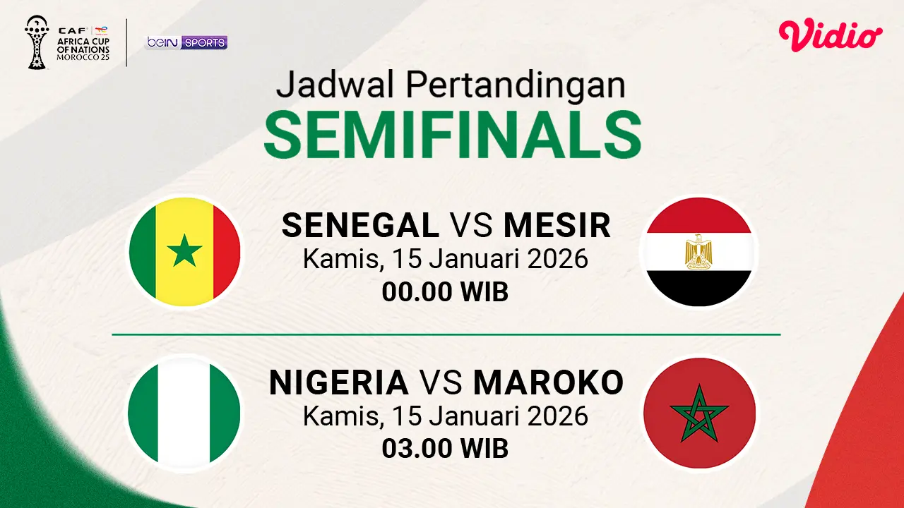 Jadwal semifinal AFCON 2025 live eksklusif di Vidio. (dok. vidio.com)