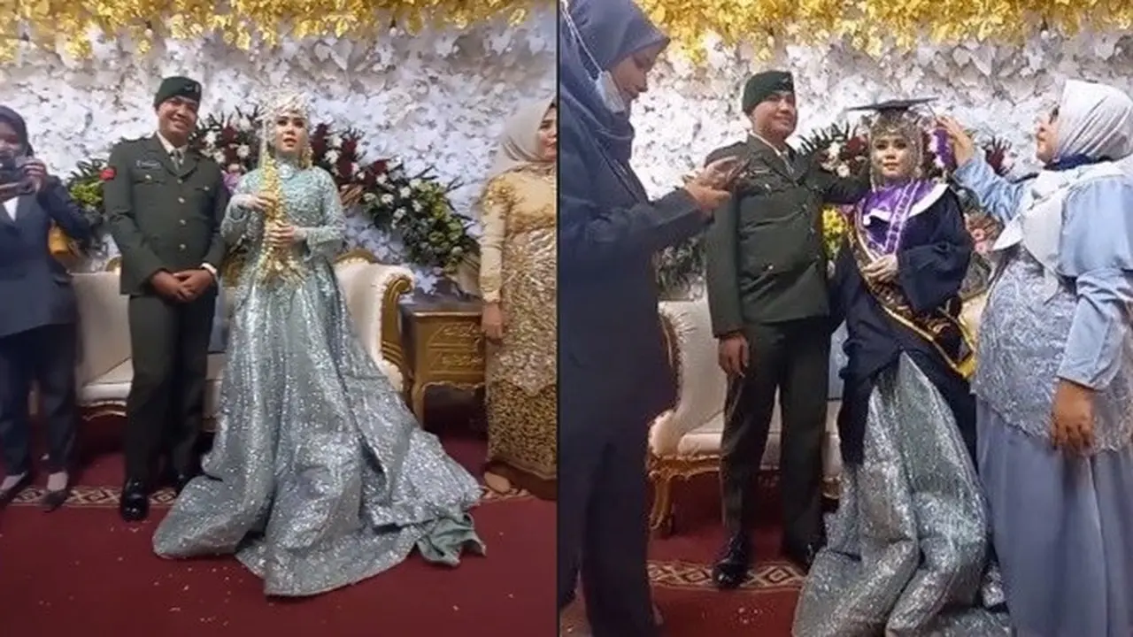 Menikah Sekaligus Wisuda di Pelaminan, Momen Pernikahan Wanita Ini Viral