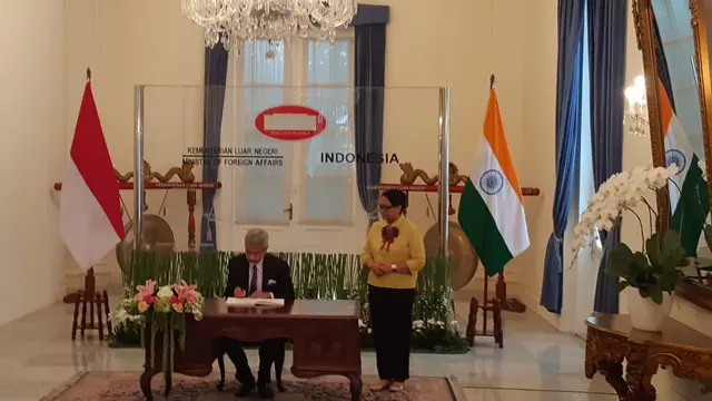 Menteri Luar Negeri India S Jaishankar dan Menteri Luar Negeri RI Retno Marsudi di Kemlu RI, Jakarta, Kamis 5 September 2019 (Rizki Akbar Hasan / Liputan6.com)