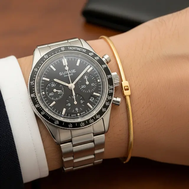Kombinasi Gelang Emas Tipis dan Jam Tangan Klasik