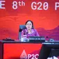 Ketua DPR RI Puan Maharani menegaskan isu kesetaraan gender dalam salah satu sesi diskusi di 8th G20 Parliamentary Speakers’ Summit (P20) yang diselenggarakan di Gedung DPR pada Jumat (7/10/2022). (Dok: DPR RI-P20)