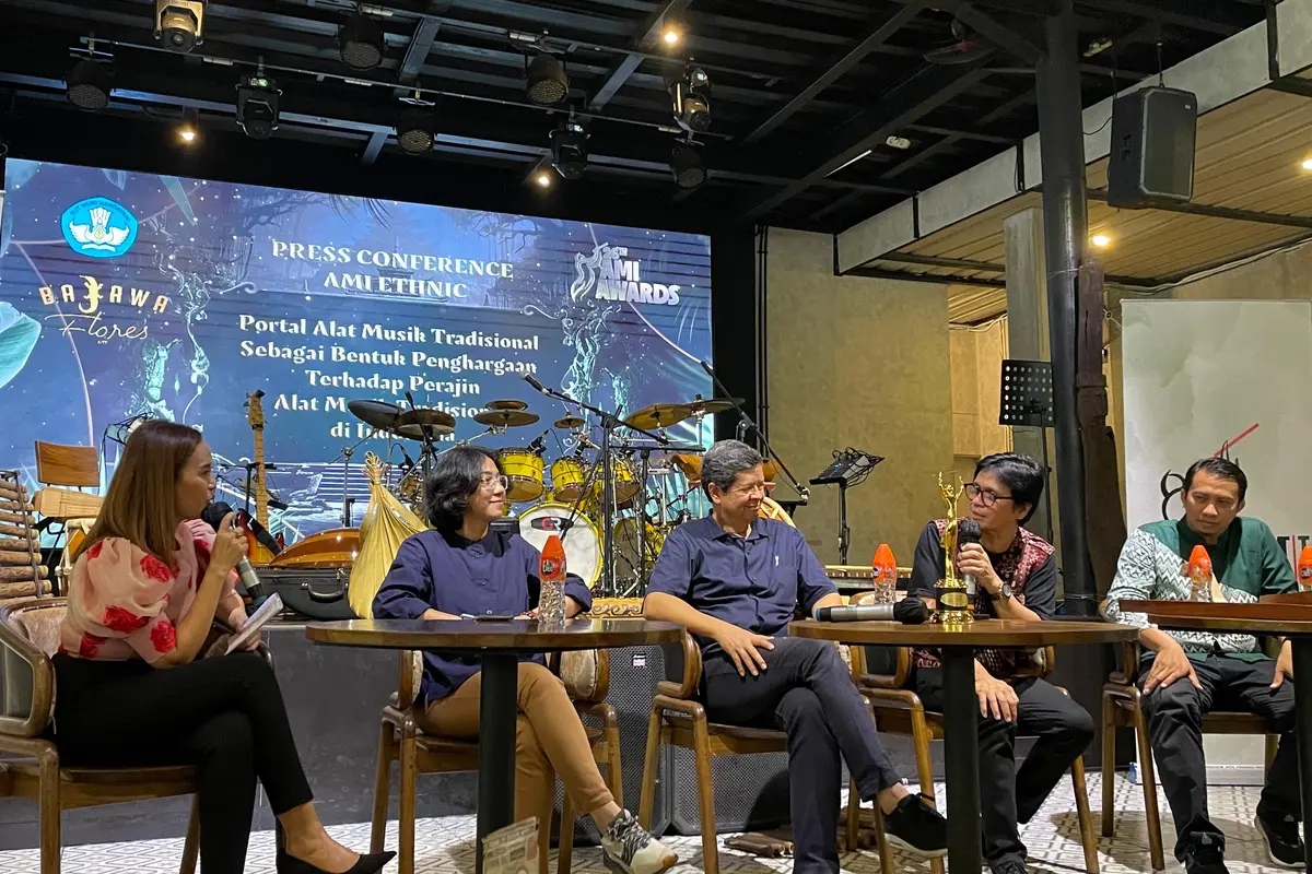 Guna melindungi pelaku dan alat musik tradisional Indonesia di era digital, Kementerian Pendidikan, Kebudayaan, Riset, dan Teknologi (Kemendikbudristek) mendukung peluncuran laman AMI ETHNIC di Jakarta, pada Rabu (11/10/2023).
