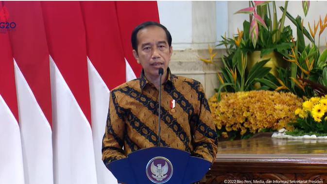 Presiden Joko Widodo (Jokowi) pada Pembukaan Rakornas Pengawasan Intern Pemerintah Tahun 2022 di Istana, Selasa (14/6/2022). Seorang perdana menteri menelepon Jokowi untuk meminta dikirimkan minyak goreng.