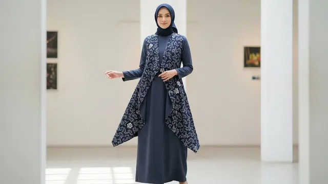 Model Gamis Kombinasi Vest Etnik