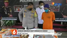 Sigit warga Karangsuko, Kecamatan Pagelaran, Malang, Jawa Timur, tak berkutik saat ditangkap dan dibawa ke Mapolres Malang pada Kamis siang (19/11). Pelaku ditangkap setelah melakukan pembunuhan berencana terhadap tetangganya.