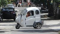 Motor listrik roda tiga bermerek Tiger ini dirakit di Jakarta dan komponennya berasal dari China dan Taiwan. (Fajar/Liputan6.com)