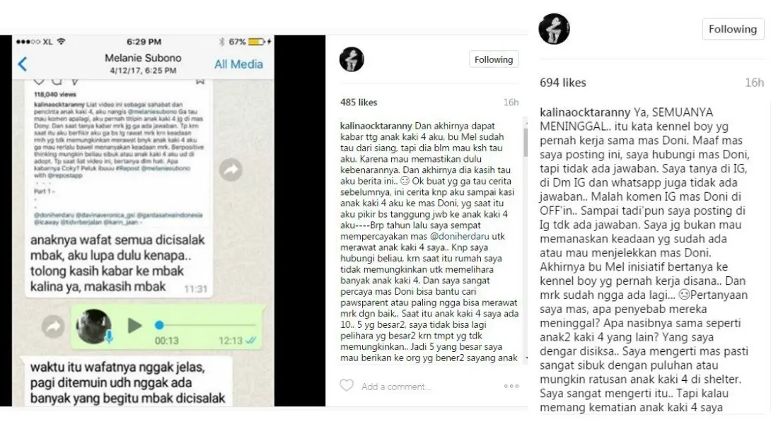 Sama dengan Melanie Subono, semua anjing Kalina Ocktaranny mati setelah dititipkan ke Doni Herdaru [foto: instagram/kalinaocktaranny]