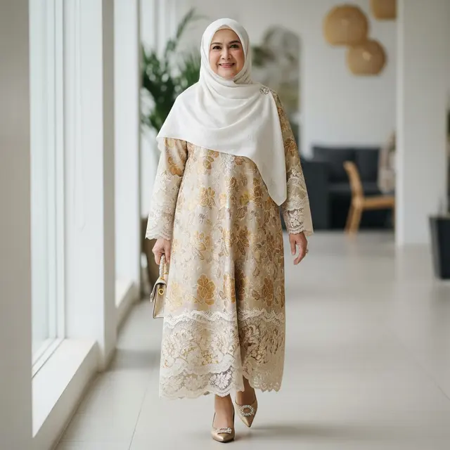 Model Gamis Brokat untuk Usia 50 Tahun ke Atas