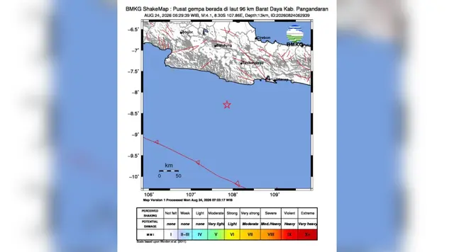 Gempa M 4,1 Guncang Pangandaran, Getaran Terasa hingga Cianjur