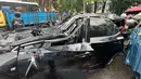 Diduga, cuaca buruk berupa hujan deras dan angin kencang menjadi penyebab tumbangnya pohon palem berukuran besar tersebut. (merdeka.com/Arie Basuki)