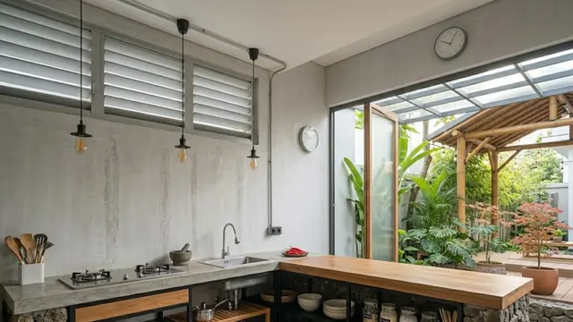 Dapur 3x2 Gaya Industrial dengan Meja Multifungsi