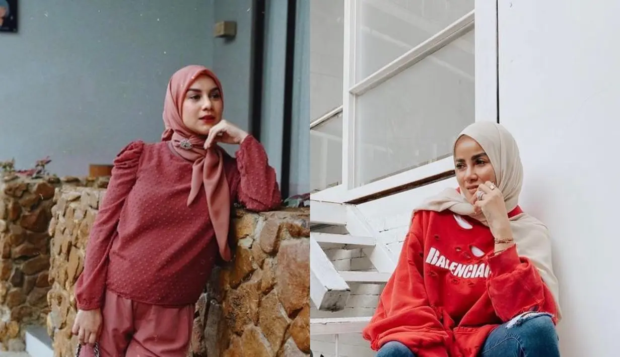 Intip padu padan hijab dengan sweater merah ala Irish Bella hingga Olla Ramlan berikut ini agar penampilan makin stylish!
 (Instagram/_irishbella_).