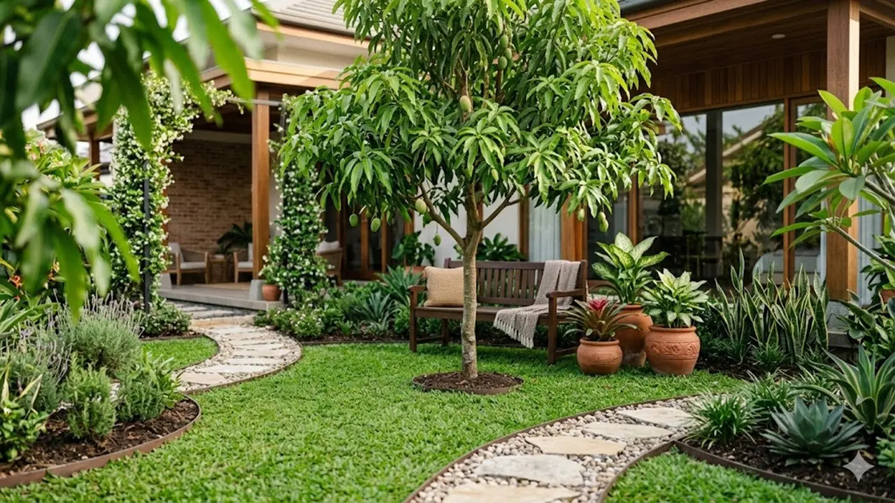 Desain Taman Rumah dengan Pohon Buah Kecil