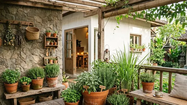 Ide Teras Rumah Minimalis dengan Tanaman Herbal di Pot
