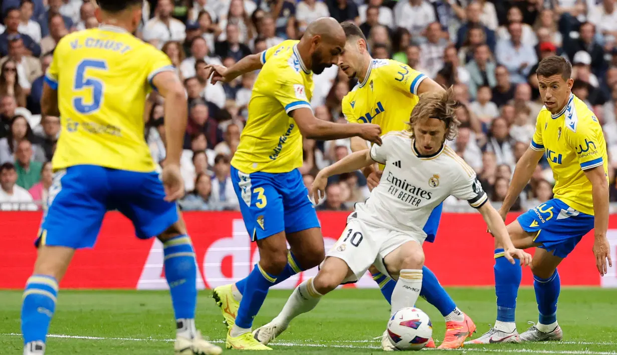 Los Blancos membuka keunggulan lewat gol Brahim Diaz pada menit ke-51. (OSCAR DEL POZO/AFP)