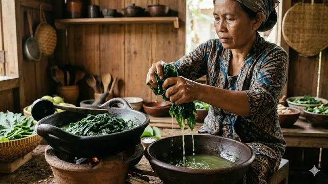 Cara memasak daun pepaya ala orang desa (Foto: Gemini AI)