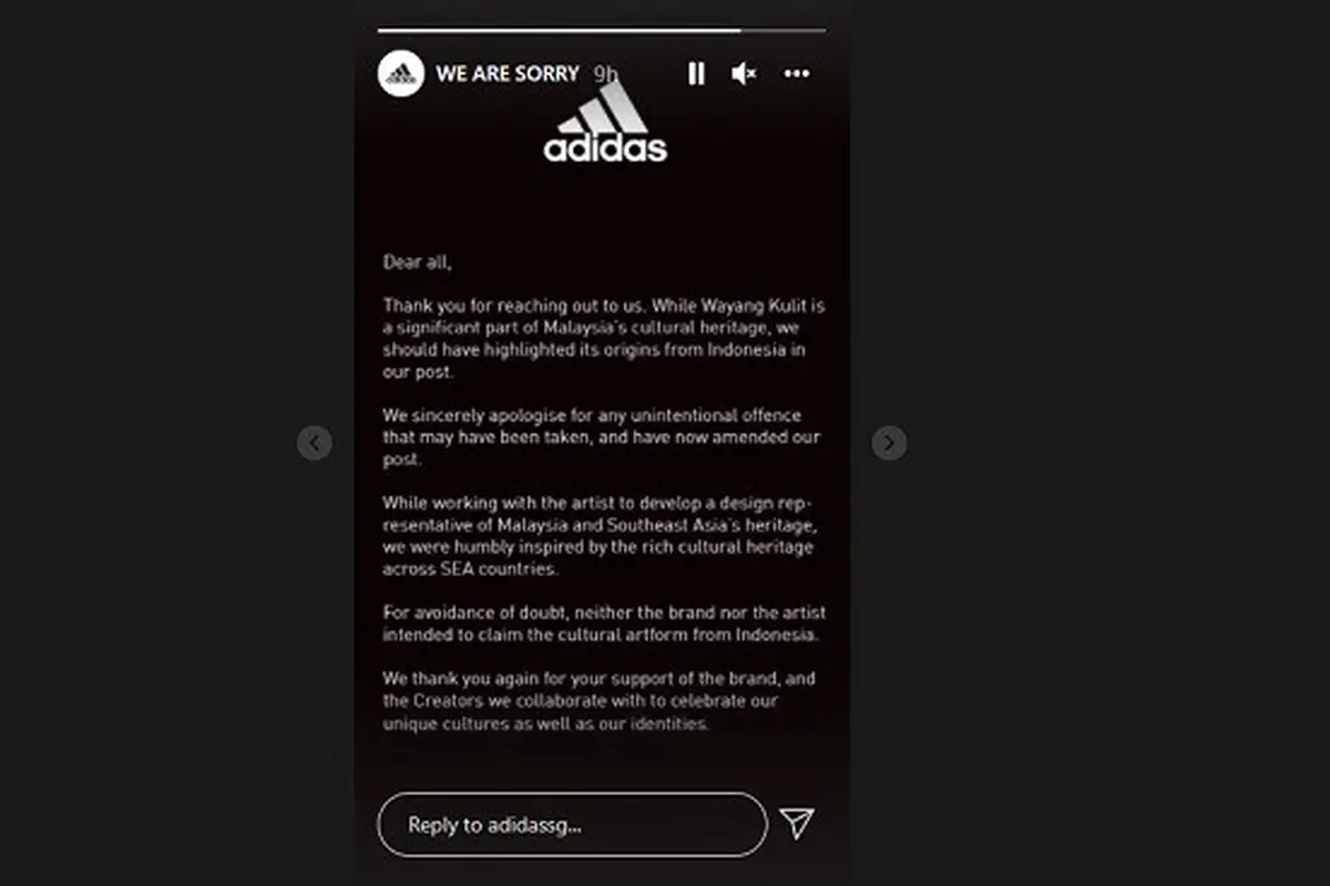 Tangkapan layar IG Story Adidas Singapura