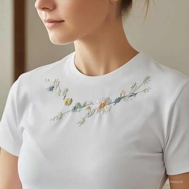 Kaos Polos dengan Detail Bordir Minimalis
