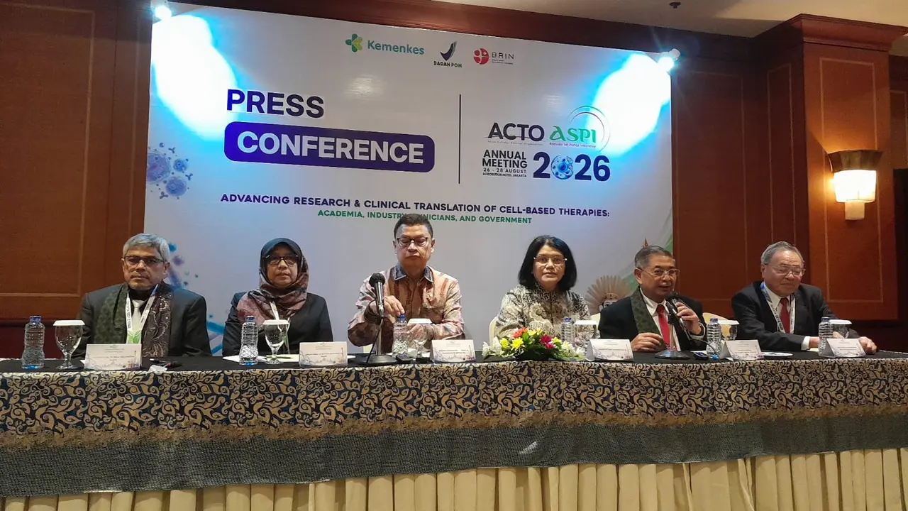 Konferensi pers The 17th Annual Meeting of the Asian Cellular Therapy Organization (ACTO) di Jakarta pada Rabu (26/8/2026).