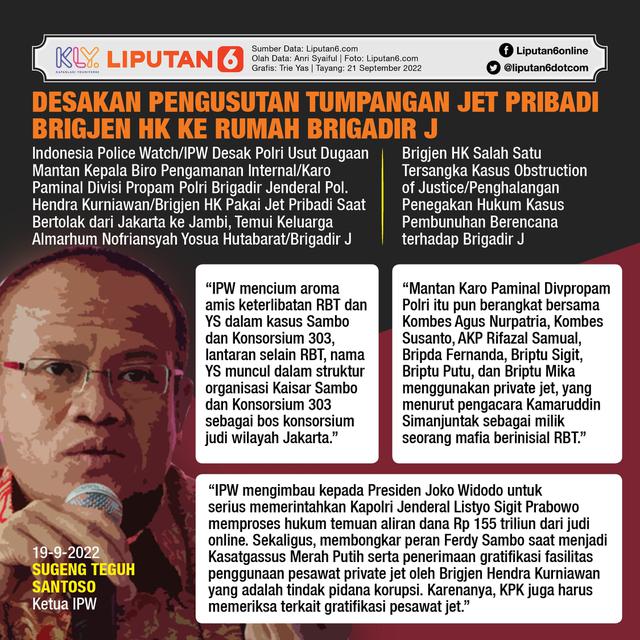 Infografis Desakan Pengusutan Dugaan Brigjen HK Pakai Jet Pribadi ke Rumah Brigadir J. (Liputan6.com/Trieyasni)