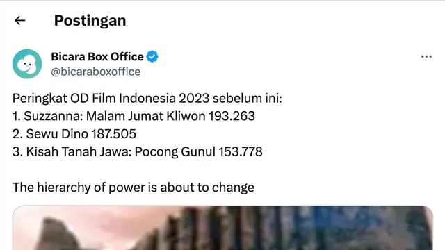 Film Indonesia dengan jumlah penonton terbanyak pada hari pertama penayangan sebelum Petualangan Sherina 2. (Foto: Dok. Twitter @bicaraboxoffice)