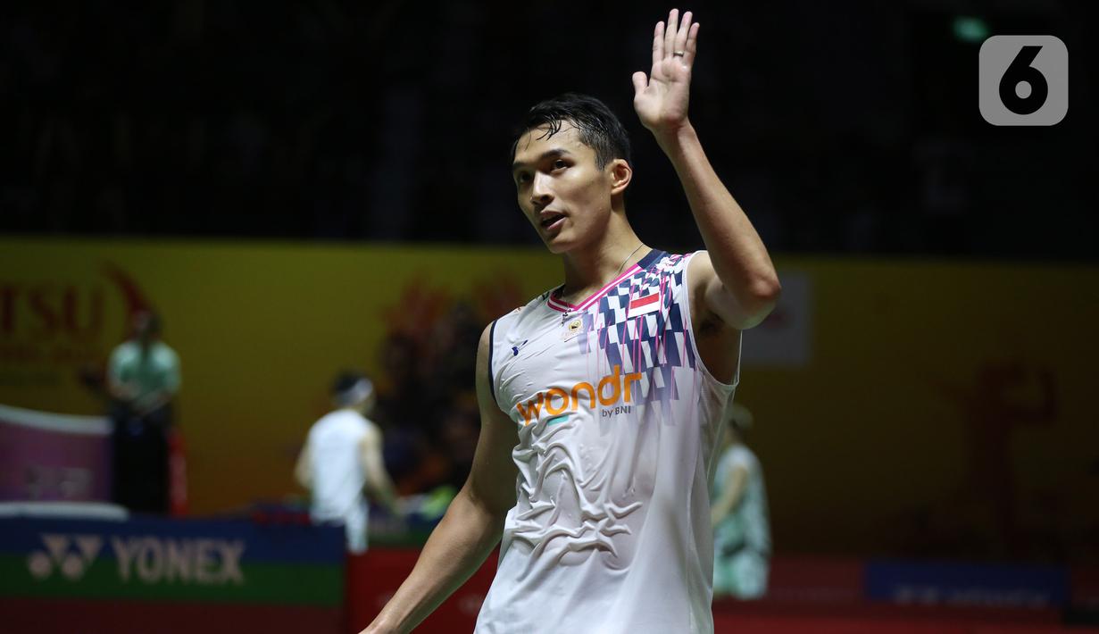 Kemenangan atas Kenta Nishimoto sekaligus mengantar Jonatan Christie melaju ke semifinal Indonesia Masters 2025. (Liputan6.com/Helmi Fithriansyah)