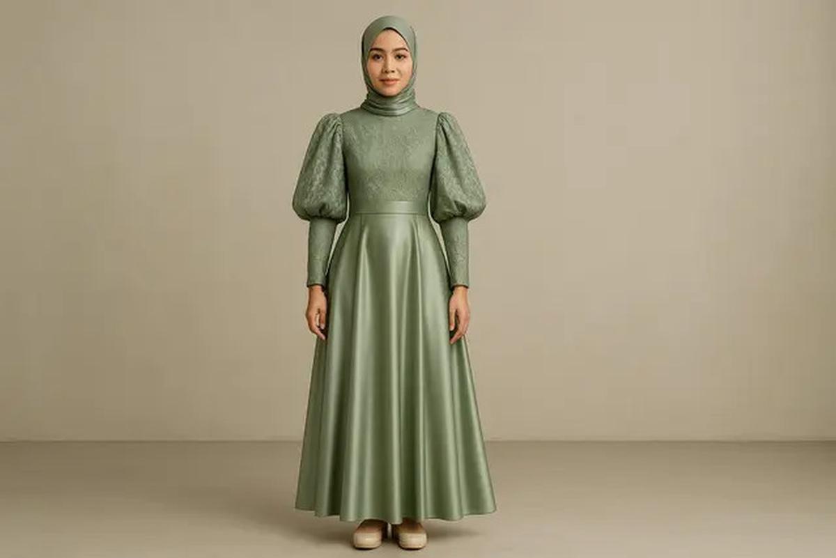 8 Model Gaun Pesta Muslimah Kombinasi Brokat dan Satin, Elegan dan Stylish