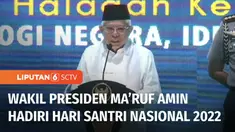 Wakil Presiden Ma’ruf Amin menghadiri peringatan Hari Santri Nasional 2022 yang berlangsung di Kantor Menko Polhukam Jakarta. Menurut Wapres, kaum santri memiliki peran penting dalam mempertahankan semangat cinta Tanah Air dan memegang teguh ideolo...