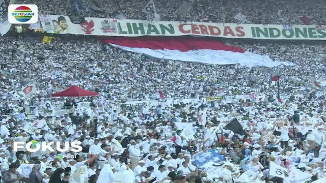 Prabowo Subianto jelaskan proker 100 hari pertama pada kampanye akbar di Stadion Gelora Bung Karno, Jakarta.