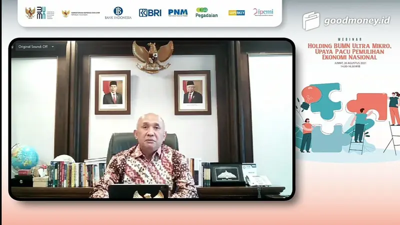 Menteri Koperasi dan UKM, Teten Masduki dalam Webinar Holding BUMN Ultra Mikro, Upaya Pacu Pemulihan Ekonomi Nasional, Jumat (20/8/2021).