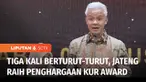 Gubernur Jawa Tengah, Ganjar Pranowo menerima penghargaan Kredit Usaha Rakyat atau KUR Award 2022 dari Kementerian Koordinator Bidang Perekonomian Republik Indonesia, di Gedung Filateli, Jakarta. Provinsi Jawa Tengah mengalahkan Provinsi Jawa Timur u...
