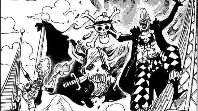 Adegan pembakaran bendera bajak laut oleh Bartolomeo di salah satu chapter manga One Piece. (Shueisha)