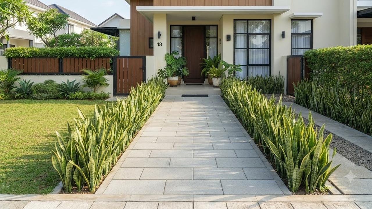 Border Sansevieria di Sepanjang Jalur Paving (AI Generated)