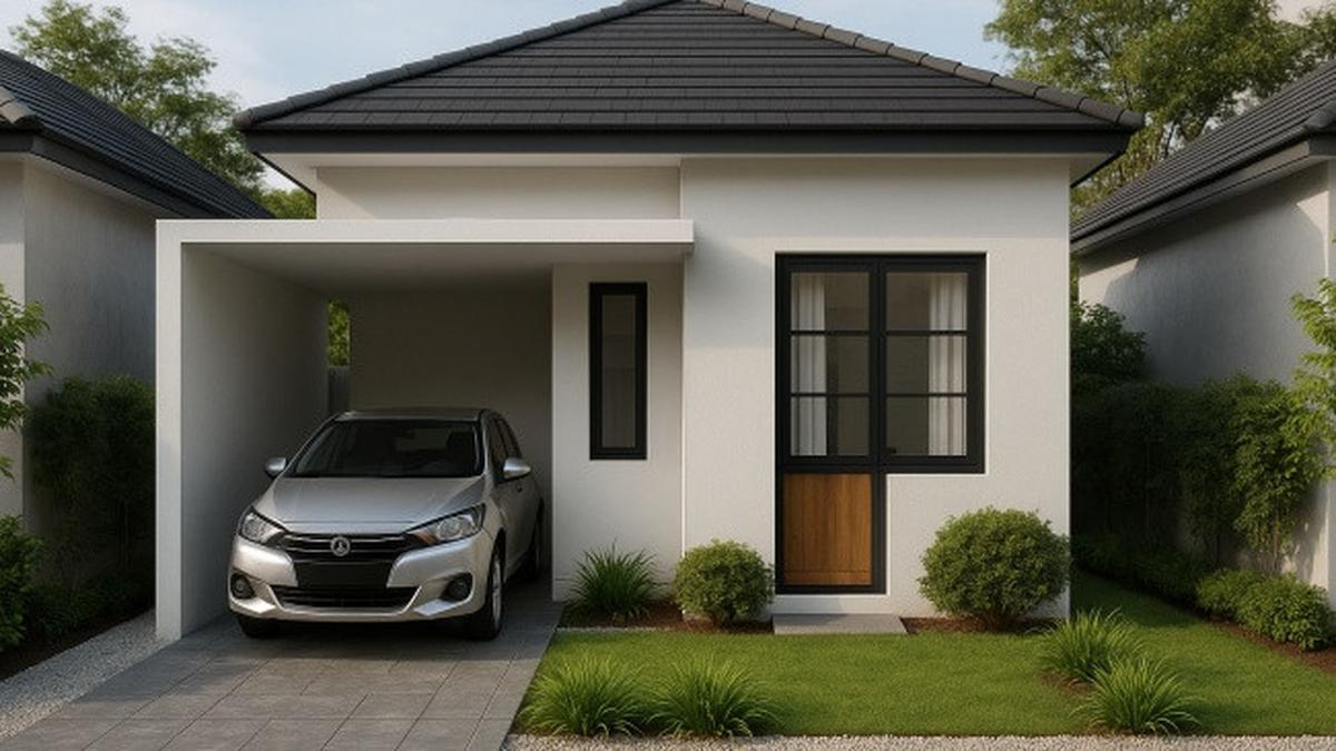 7 Model Rumah 5x8 dengan Taman Depan dan Carport, Lahan Terbatas Terasa Luas