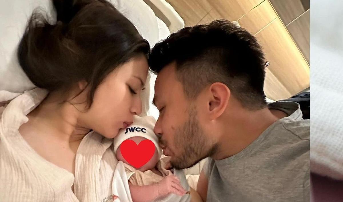 "Jatuh cinta (lagi) ❤️ Welcoming our lil MVP to the big league! 👶🏻🎀🥇Only by His grace."<br>