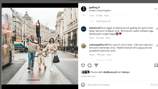 Gading Marten dan Gisella Anastasia temani Gempi liburan ke London (Foto: Instagram @gadiiing)