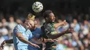 Pada laga di Etihad Stadium ini, Manchester City sempat tertinggal melalui gol cepat Yoane Wissa. Namun, The Citizens bisa membalikkan keadaan lewat brace Erling Haaland. (AP Photo/Scott Heppel)