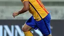Luis Suarez melakukan selebrasi usai mencetak gol ke gawang Fiorentina pada ajang International Champions Cup (ICC) 2015 di Stadio Artemio Franchi, Senin (3/8/2015). Fiorentina menang atas Barcelona dengan Skor 2-1. (AFP PHOTO/TIZIANA FABI)