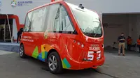 bus otonomos atau nirsopir Navya dipakai di perhelatan Asian Games 2018 (Arief A/Liputan6.com)