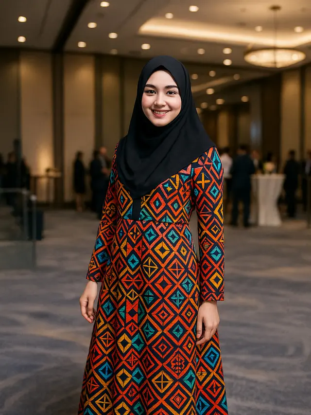 Baju Batik Pesta Wanita Berhijab Syar’i