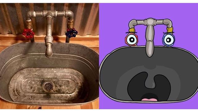 Seniman ini mengubah tempat cuci tangan jadi karakter dengan mulut menganga.
