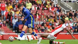 Kai Havertz sudah resmi menjadi pemain baru Arsenal. Havertz datang ke Stadion Emirates dengan harga transfer mencapai 70 juta Euro. (AFP/Justin Tallis)