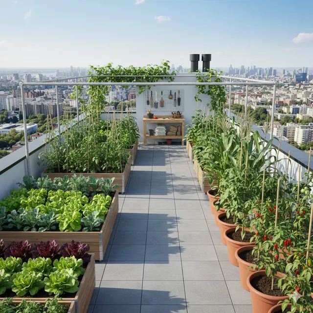 Rumah dengan Atap Datar untuk Berkebun (Gemini AI)